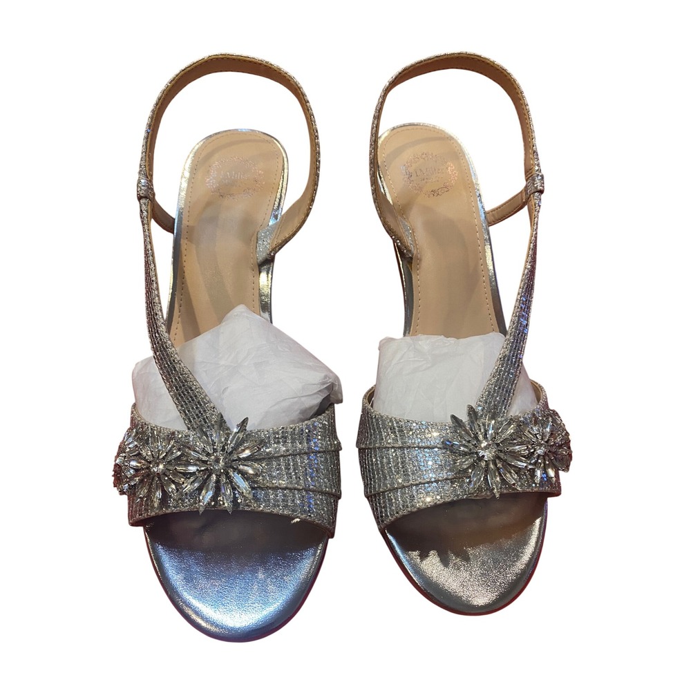 I. Miller Silver Glitter Crystal Embellished Slingback Kitten Heels Size 9.5M